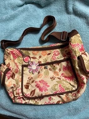 Floral Canvas Crossbody Bag - Pink & Olive